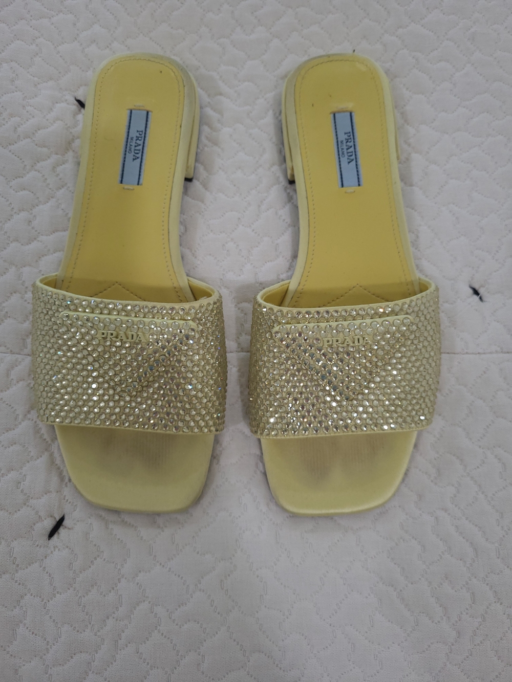 Prada Yellow Crystal-Embellished Slide Mules